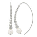 Sterling Silver Polished Beaded Simulated Pearl Threader Earrings