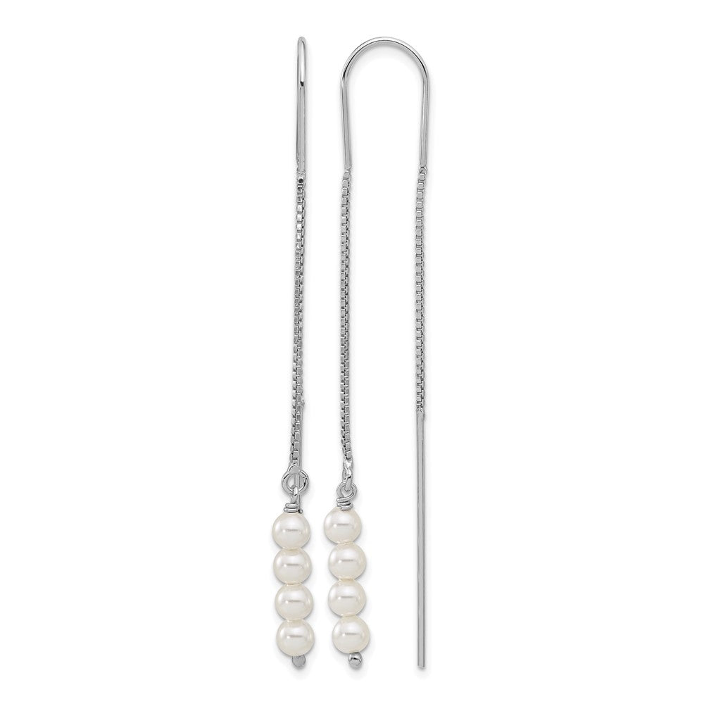 Sterling Silver Rhodium-plated Freshwater Cultured Pearl Threader Earrings