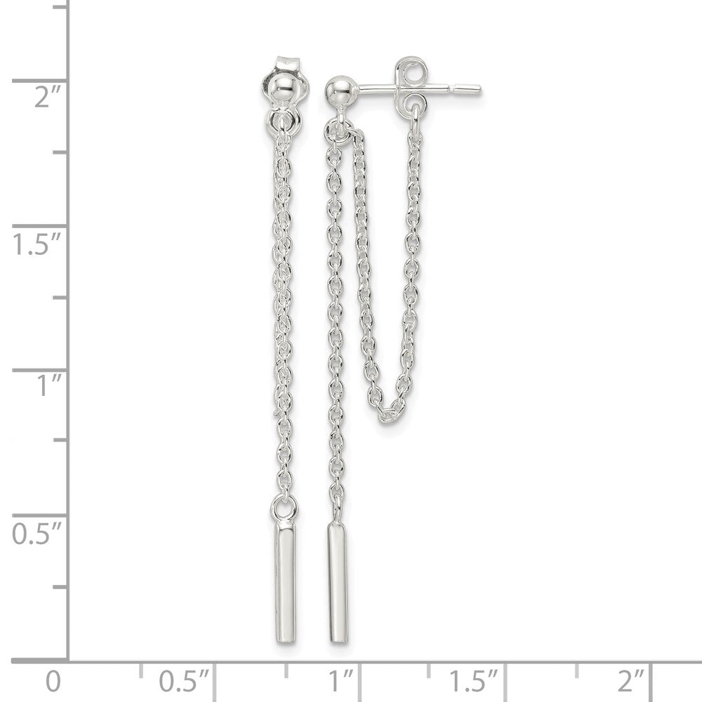 Sterling Silver Polished Bar Chain Dangle Post Earrings