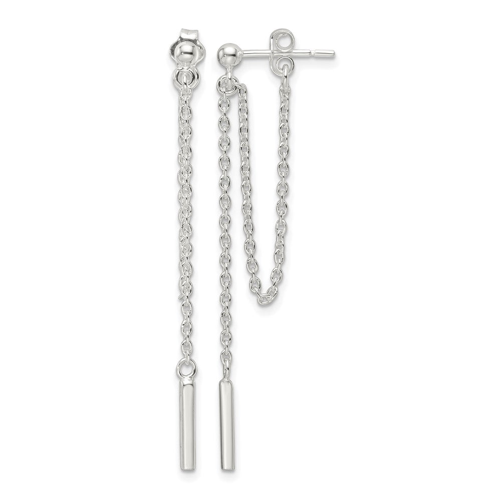 Sterling Silver Polished Bar Chain Dangle Post Earrings