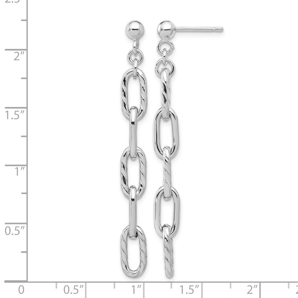 Sterling Silver RH-plated Polish & Textured Chain Post Dangle Earrings