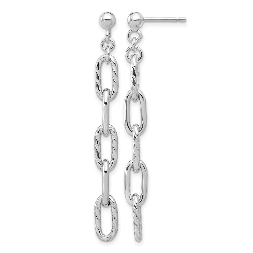 Sterling Silver RH-plated Polish & Textured Chain Post Dangle Earrings