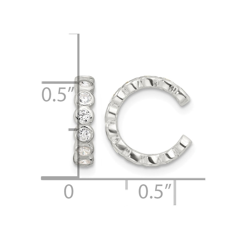Sterling Silver E-Coating Polished CZ Bezel Pair of 2 Cuff Earrings