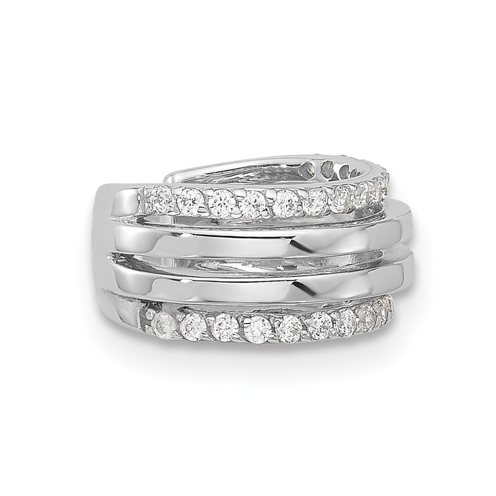 Sterling Silver Rhodium-plated Polished 4 Row CZ Single Cuff Earring