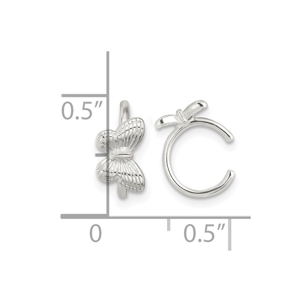 Sterling Silver E-Coating Textured Butterfly Pair of 2 Cuff Earrings