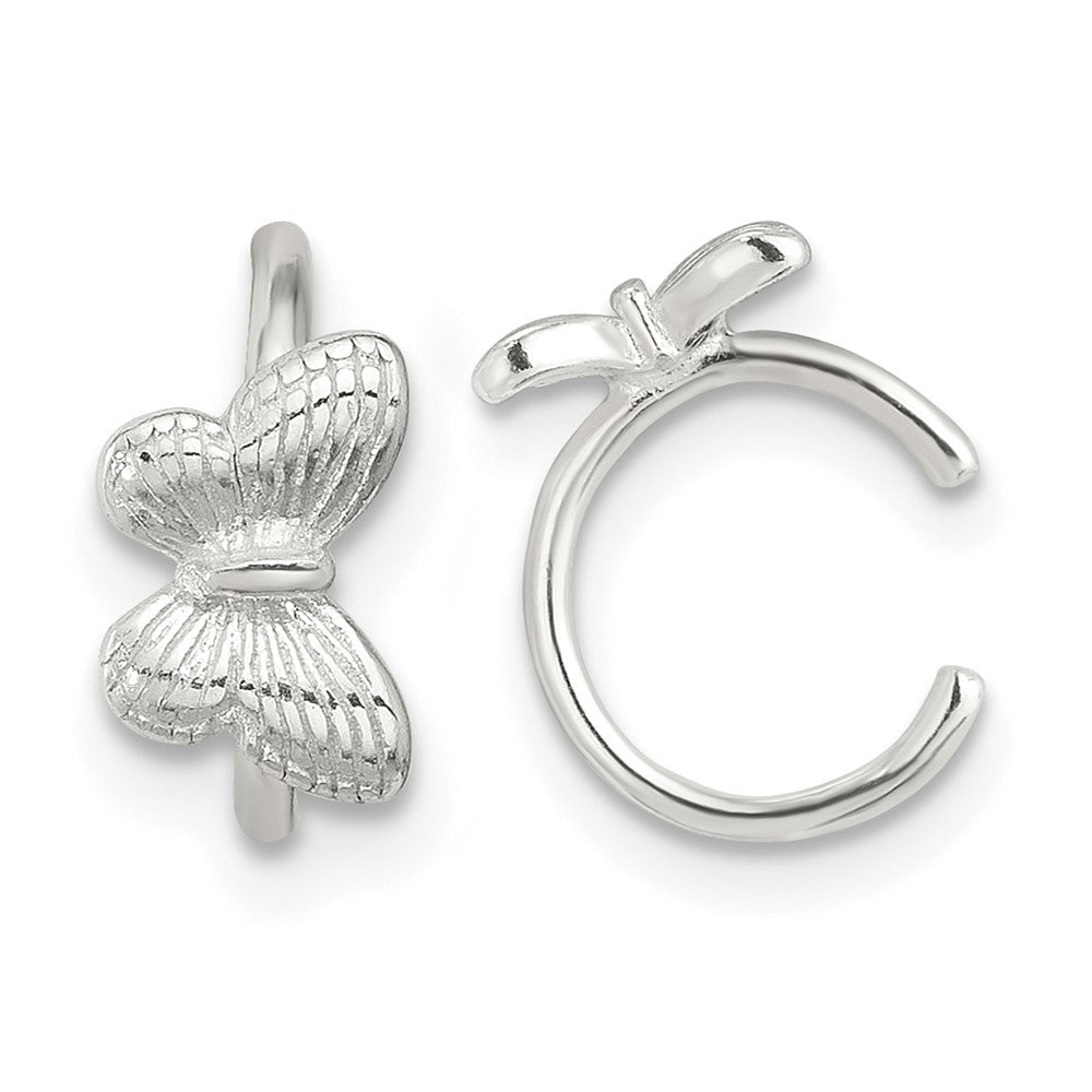Sterling Silver E-Coating Textured Butterfly Pair of 2 Cuff Earrings