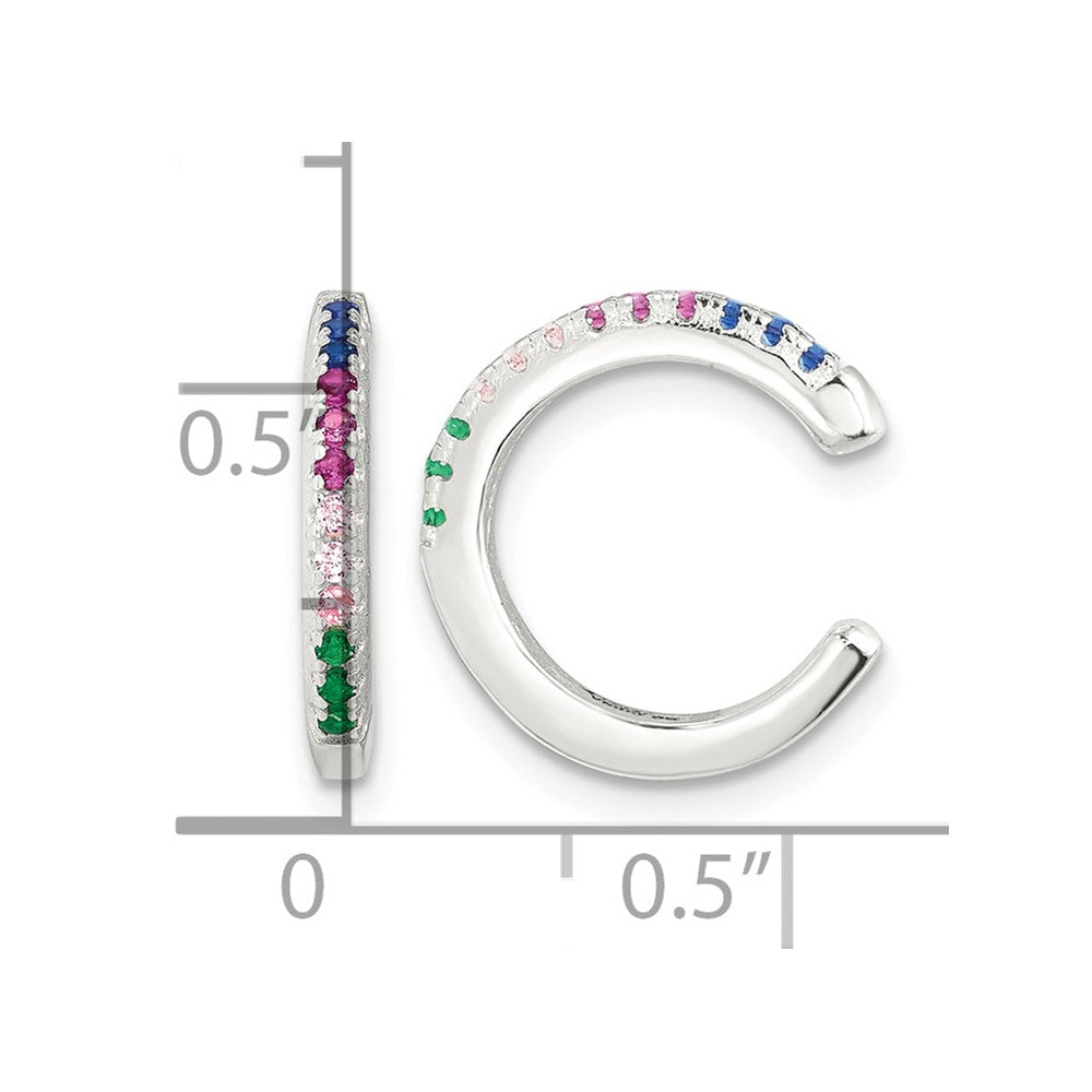 Sterling Silver E-Coating Polished Multi-color CZ Pair of 2 Cuff Earrings