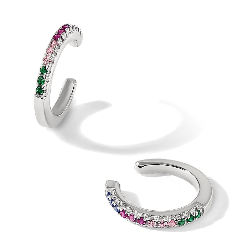 Sterling Silver E-Coating Polished Multi-color CZ Pair of 2 Cuff Earrings