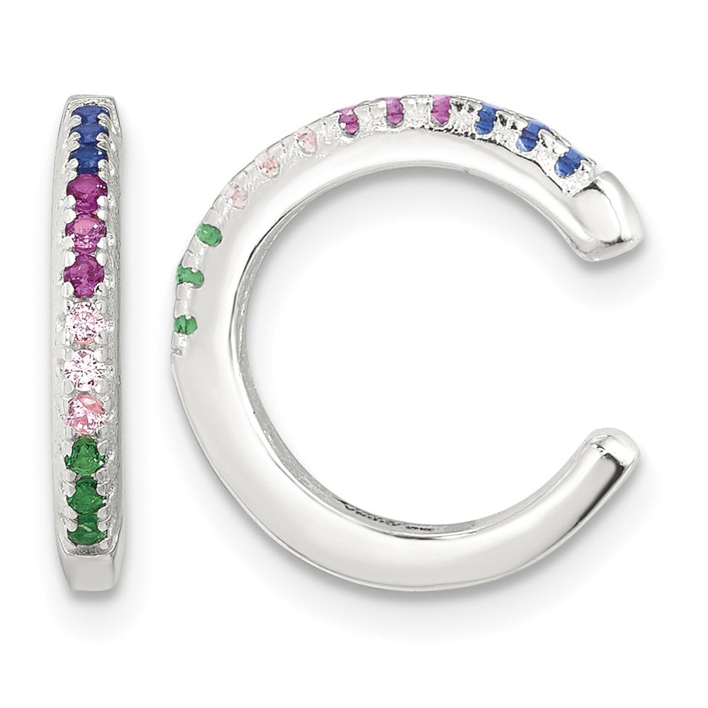 Sterling Silver E-Coating Polished Multi-color CZ Pair of 2 Cuff Earrings