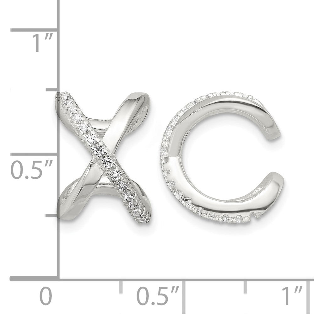 Sterling Silver E-Coating Polished CZ 'X' Pair of 2 Cuff Earrings