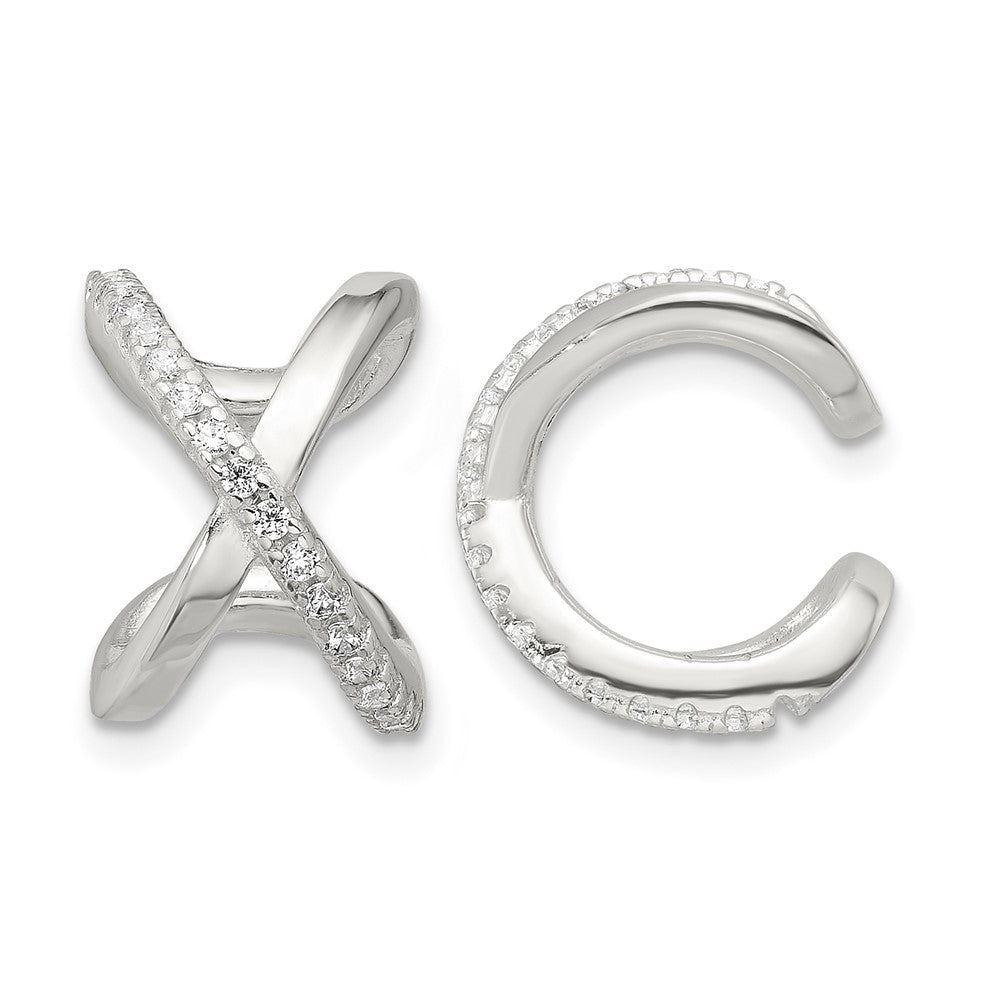 Sterling Silver E-Coating Polished CZ 'X' Pair of 2 Cuff Earrings