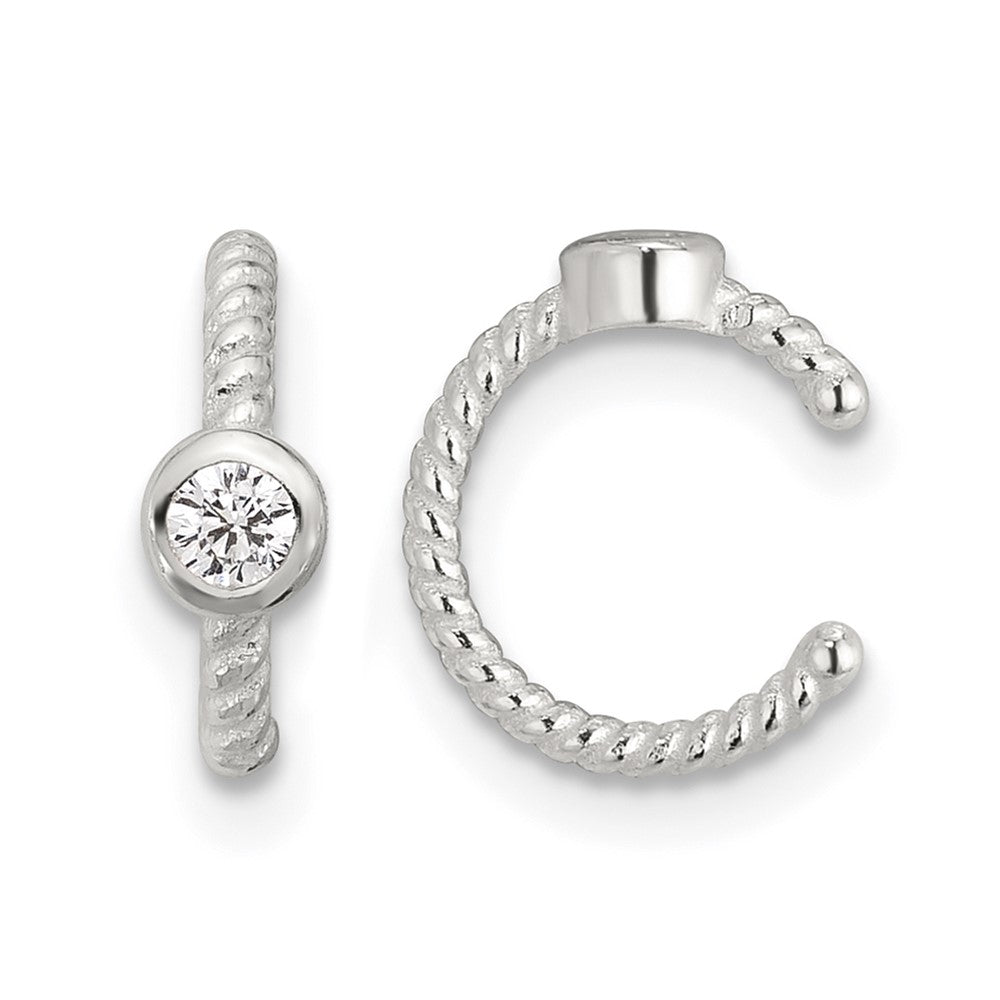 Sterling Silver E-Coating Polish Twisted Bezel CZ Pair of 2 Cuff Earrings