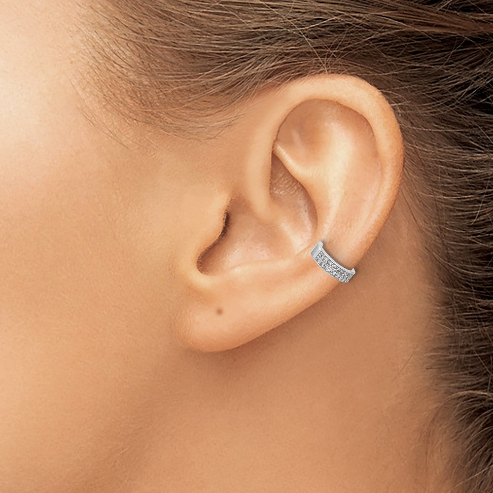 Sterling Silver Rhod-plated Polished Two Row CZ Pair of 2 Cuff Earrings