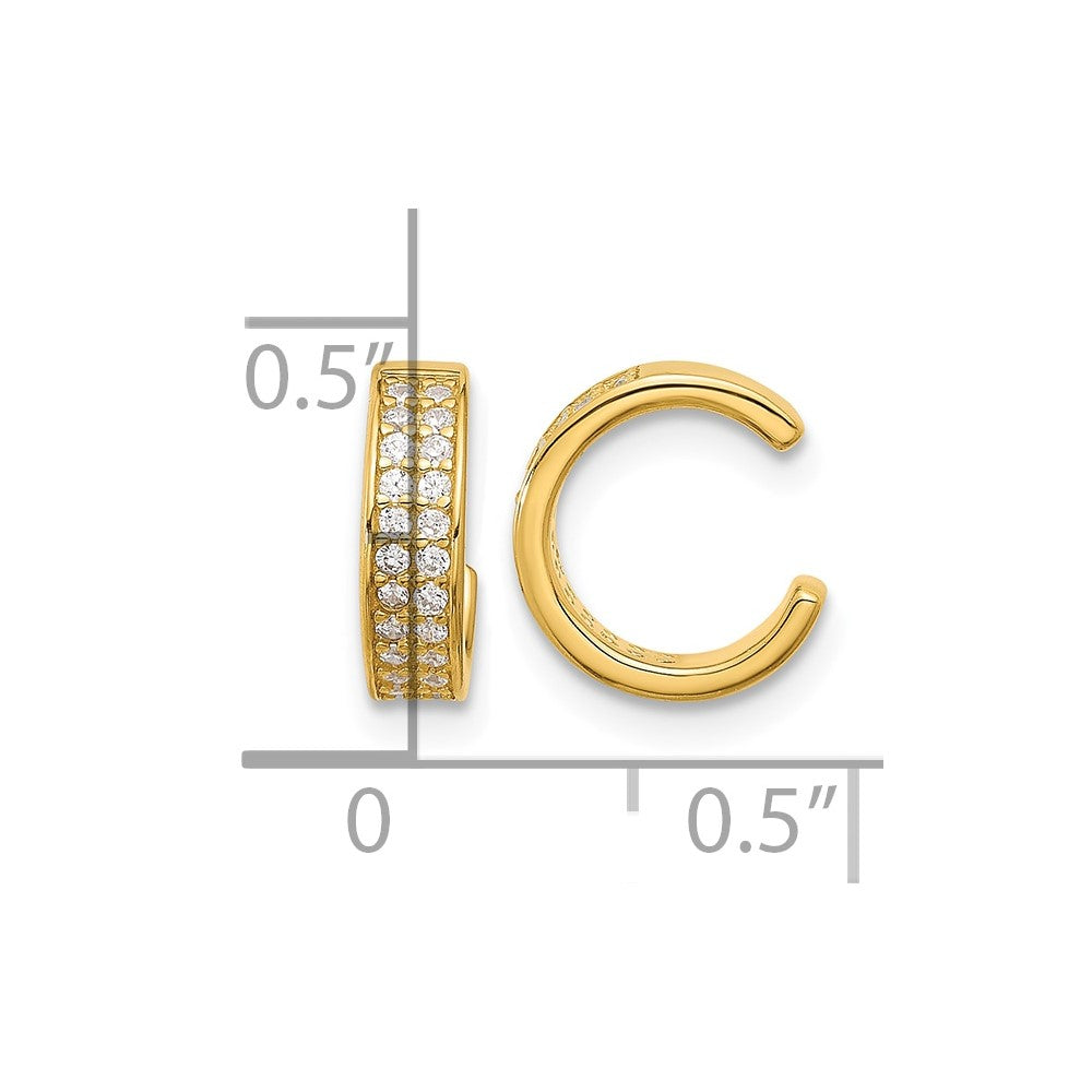 Sterling Silver Gold-tone Polished Two Row CZ Pair of 2 Cuff Earrings
