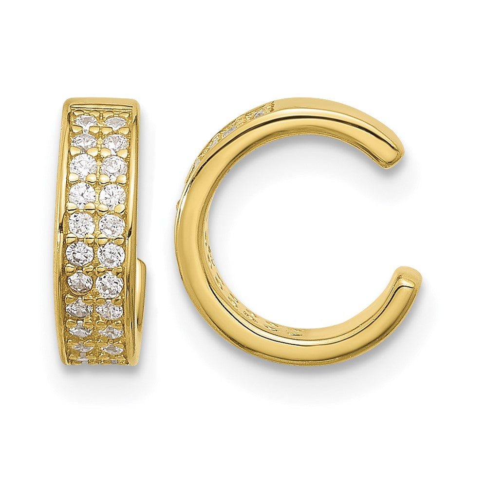 Sterling Silver Gold-tone Polished Two Row CZ Pair of 2 Cuff Earrings
