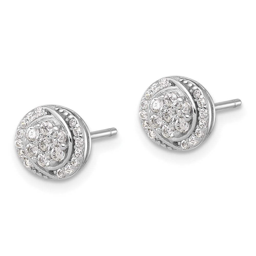 Sterling Silver Rhodium-plated Polished Cluster Pavé CZ Post Earrings