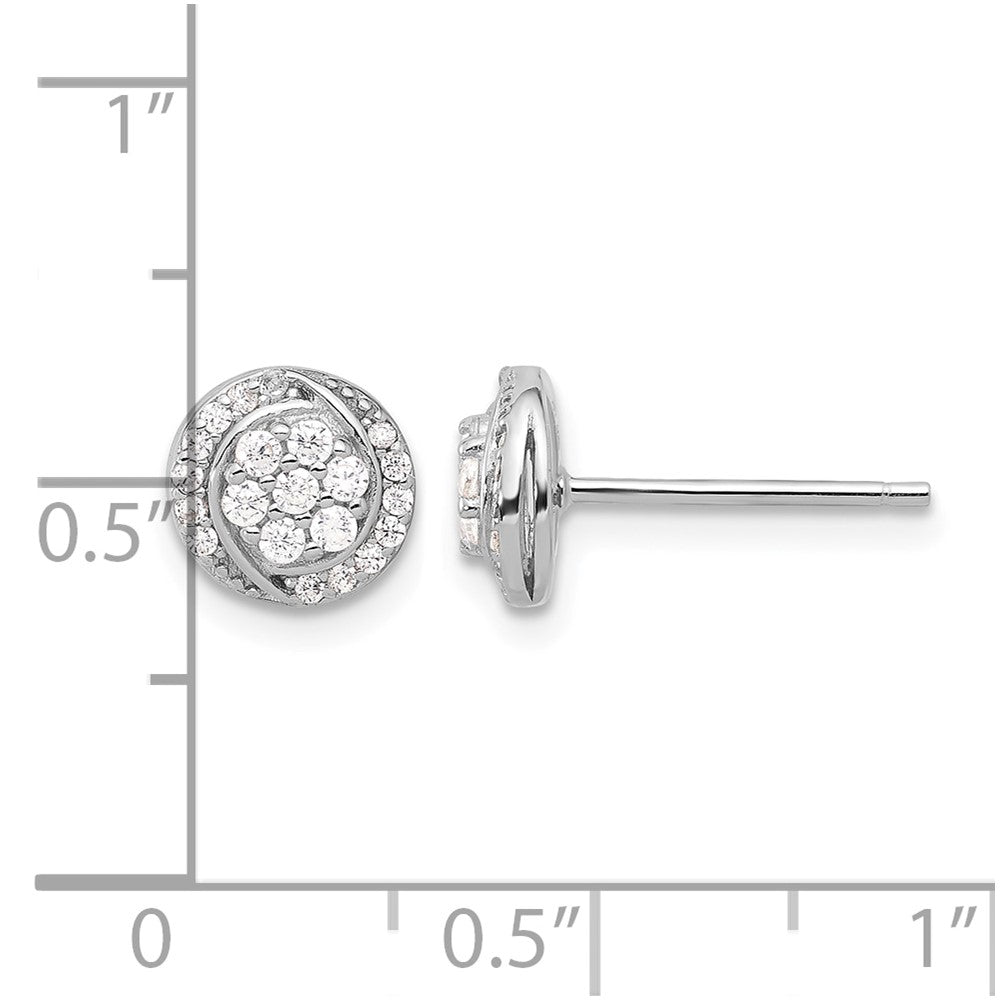 Sterling Silver Rhodium-plated Polished Cluster Pavé CZ Post Earrings