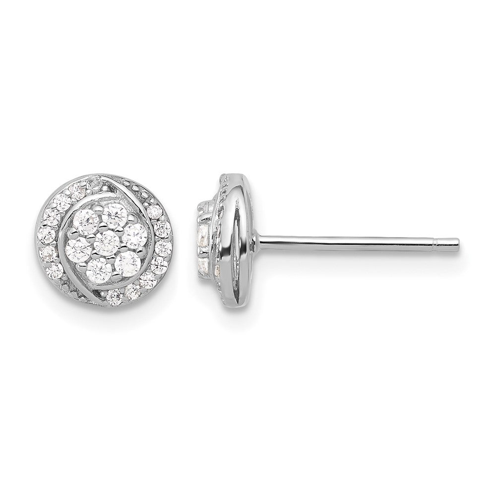 Sterling Silver Rhodium-plated Polished Cluster Pavé CZ Post Earrings