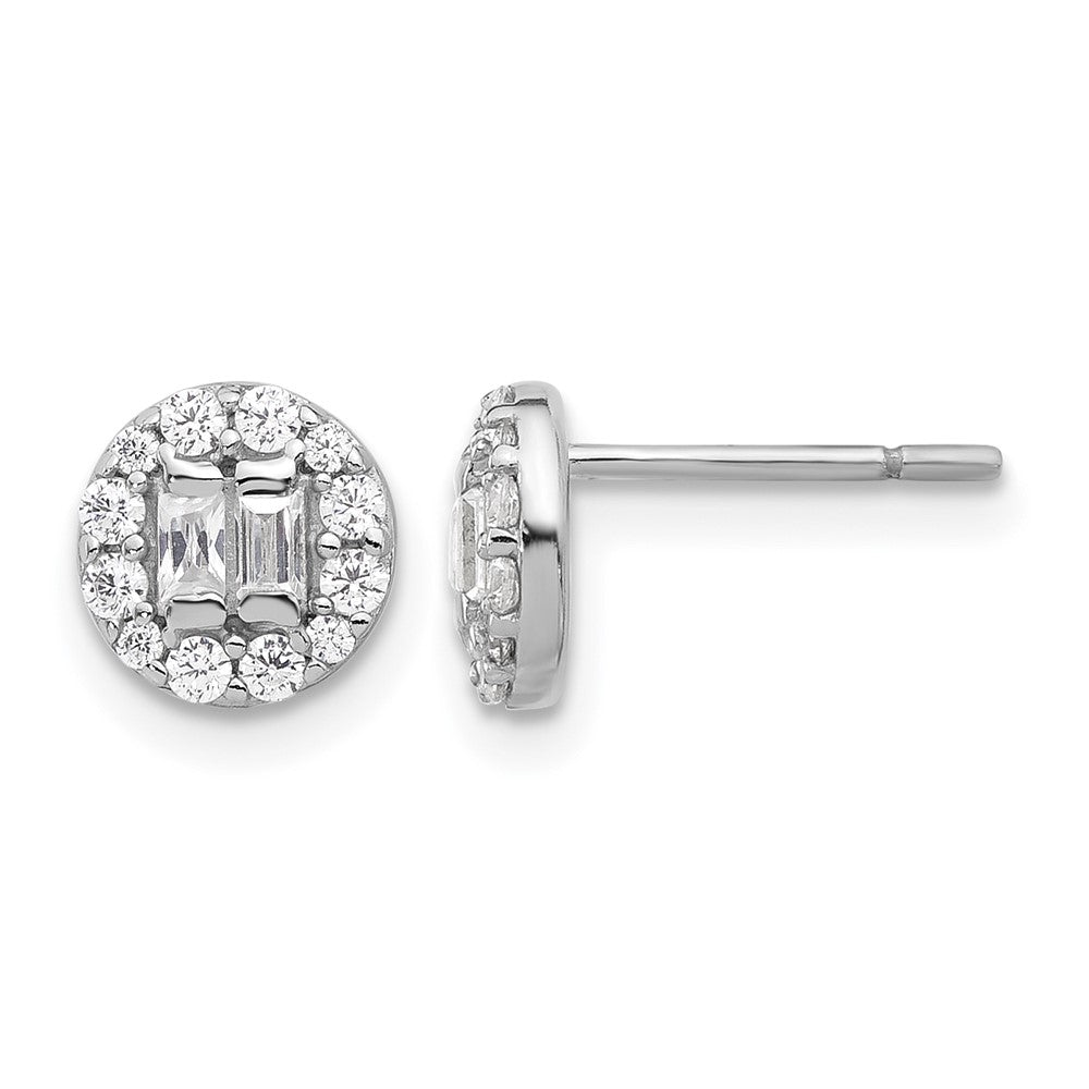Sterling Silver Rhodium-plated Polished CZ Halo Cluster Post Earrings