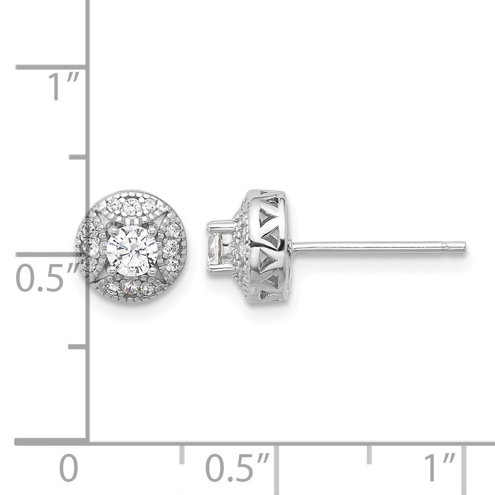 Sterling Silver Rhod-plated Textured Round CZ Cluster Post Earrings