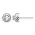 Sterling Silver Rhod-plated Textured Round CZ Cluster Post Earrings