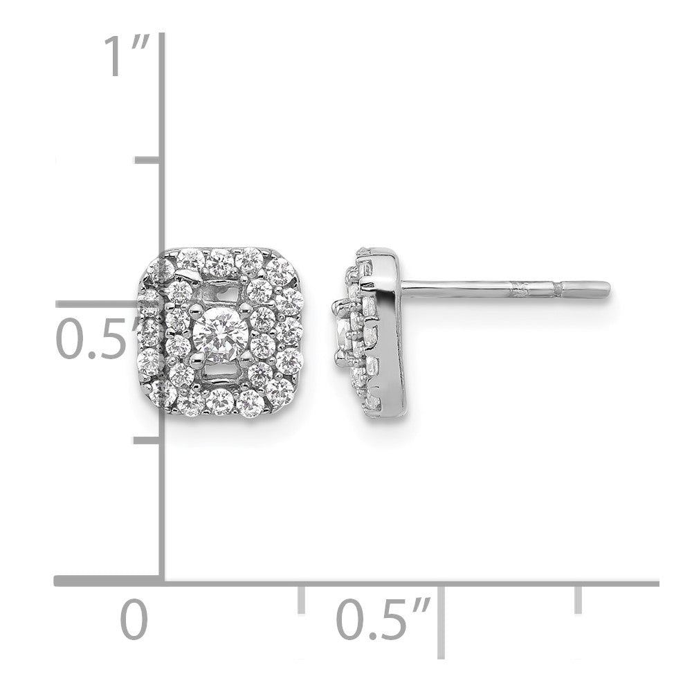 Sterling Silver Rhodium-plated Polished CZ Square Halo Post Earrings