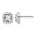 Sterling Silver Rhod-plated Polished CZ Square Center Halo Post Earrings