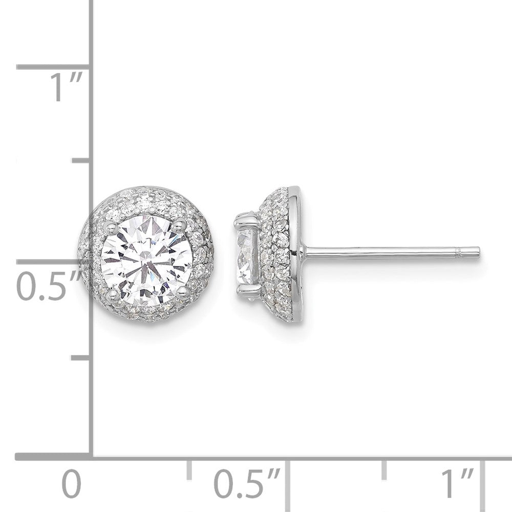 Sterling Silver Rhodium-plated 6mm CZ Double Halo Post Earrings