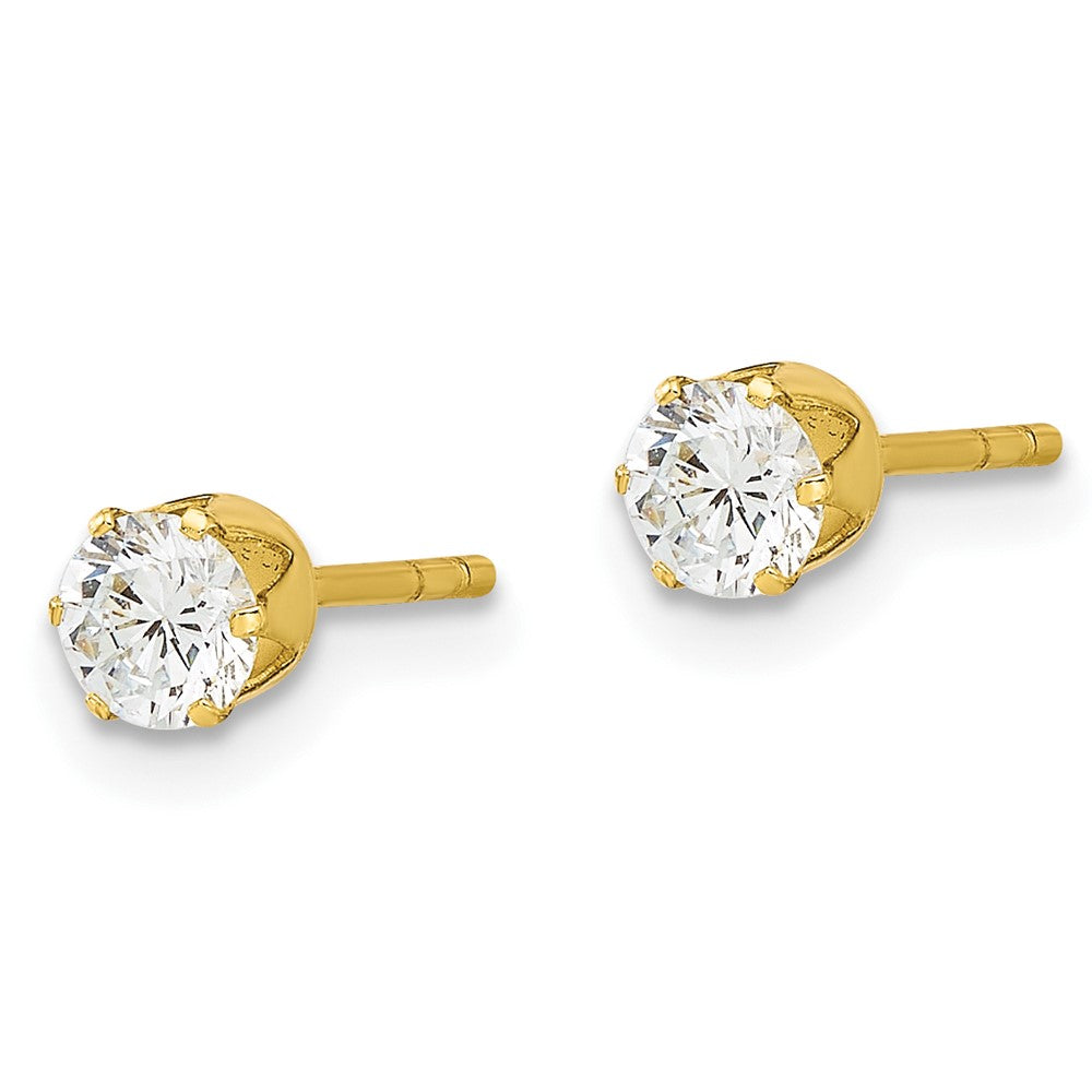 Sterling Silver Gold-plated Polished 6 Prong 4mm CZ Post Stud Earrings