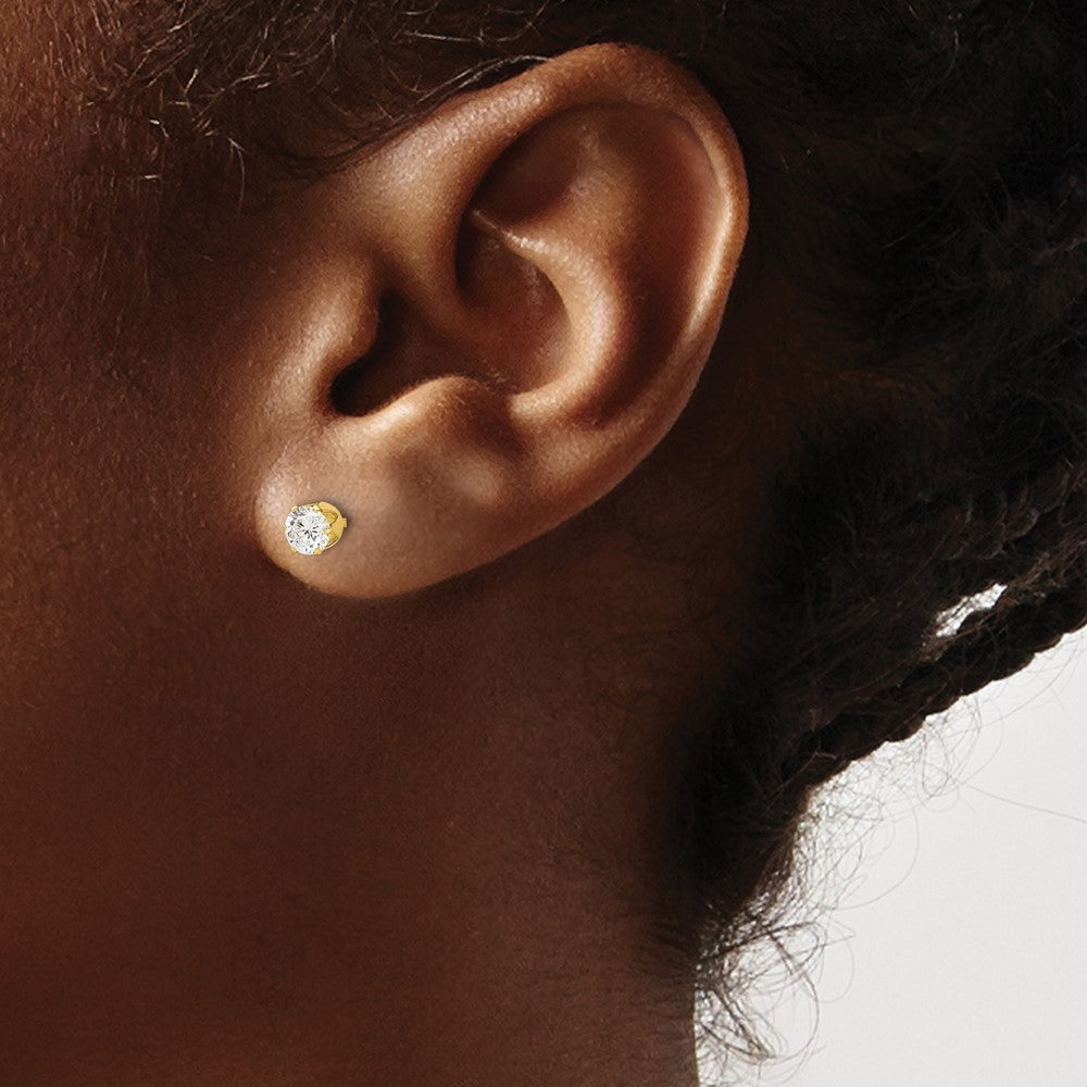 Sterling Silver Gold-plated Polished 6 Prong 4mm CZ Post Stud Earrings