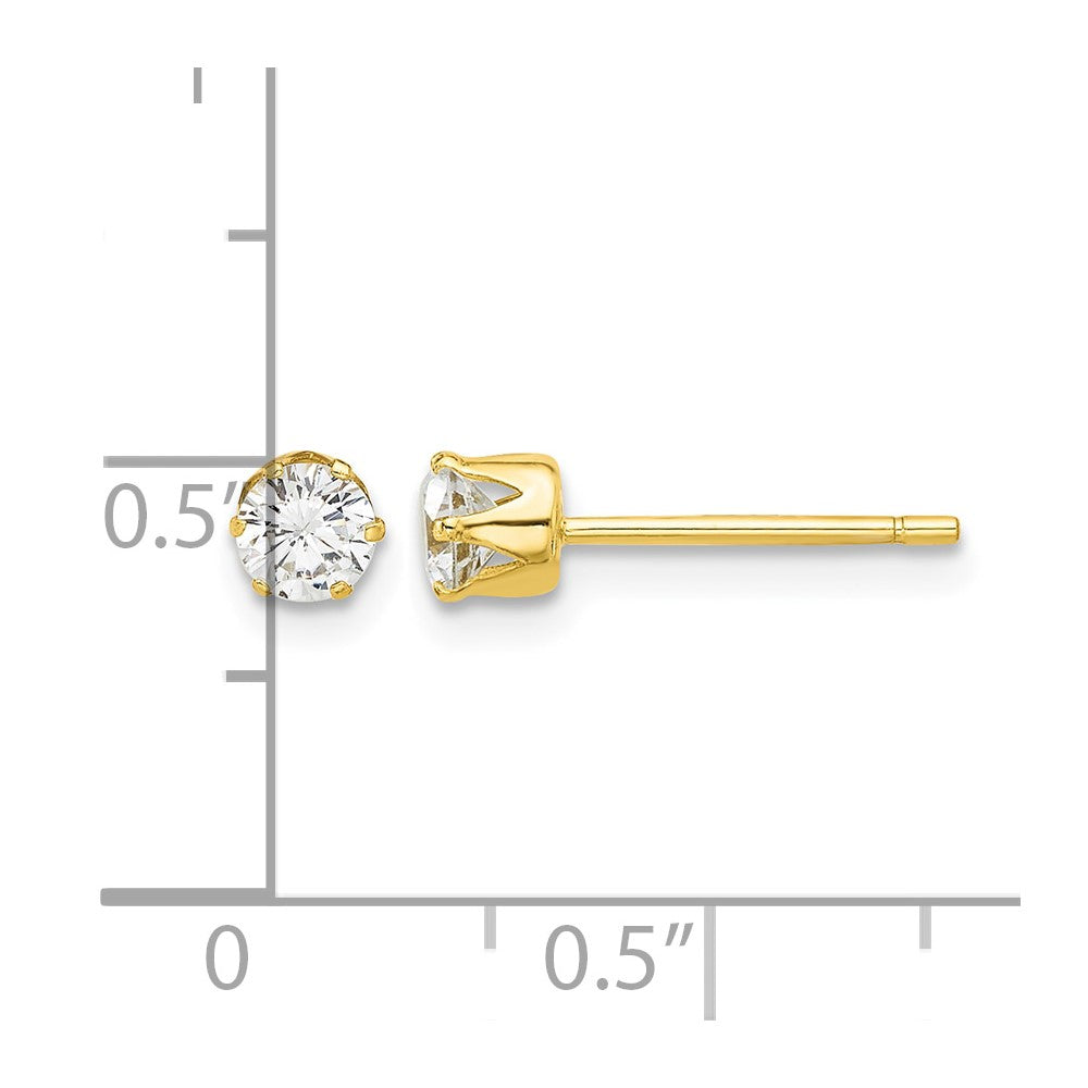 Sterling Silver Gold-plated Polished 6 Prong 4mm CZ Post Stud Earrings