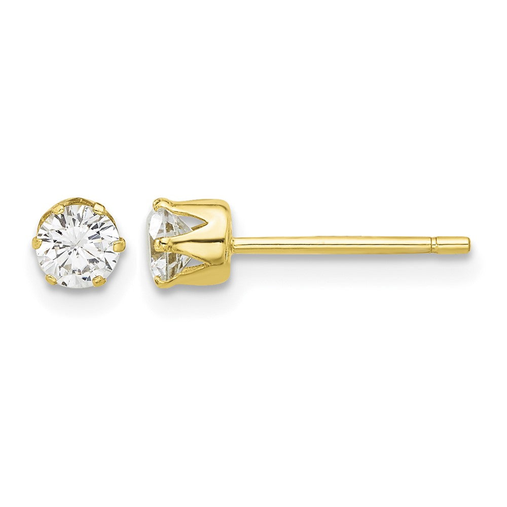 Sterling Silver Gold-plated Polished 6 Prong 4mm CZ Post Stud Earrings
