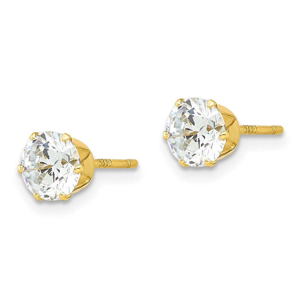Sterling Silver Gold-plated Polished 6 Prong 6mm CZ Post Stud Earrings
