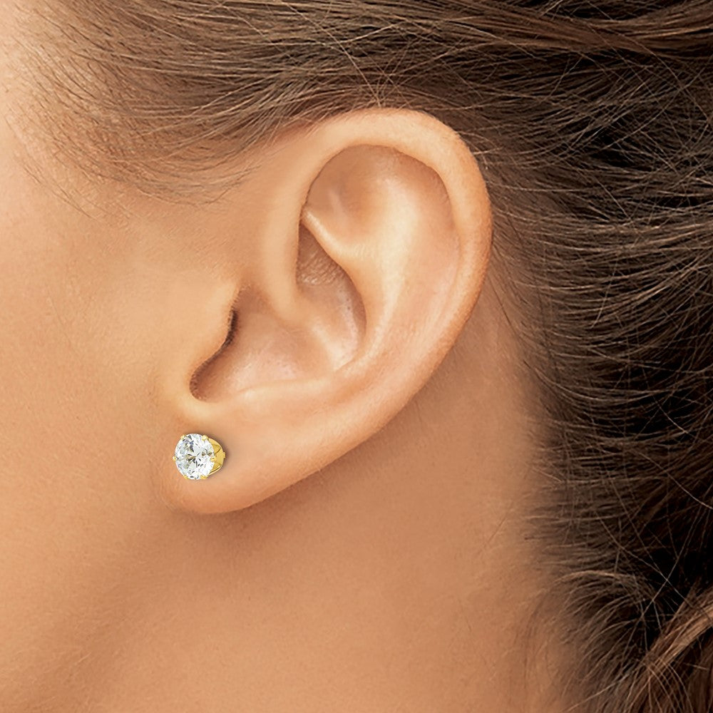 Sterling Silver Gold-plated Polished 6 Prong 6mm CZ Post Stud Earrings