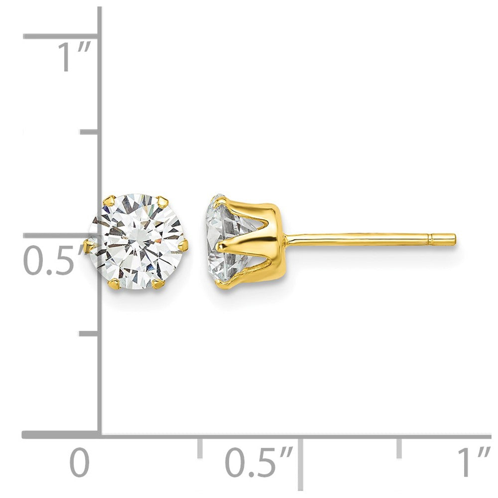 Sterling Silver Gold-plated Polished 6 Prong 6mm CZ Post Stud Earrings