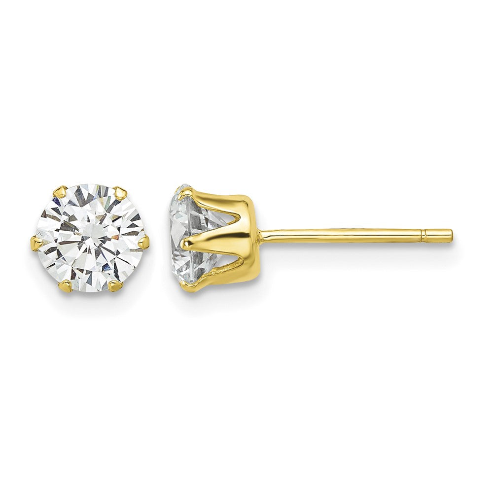 Sterling Silver Gold-plated Polished 6 Prong 6mm CZ Post Stud Earrings
