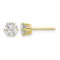 Sterling Silver Gold-plated Polished 6 Prong 6mm CZ Post Stud Earrings