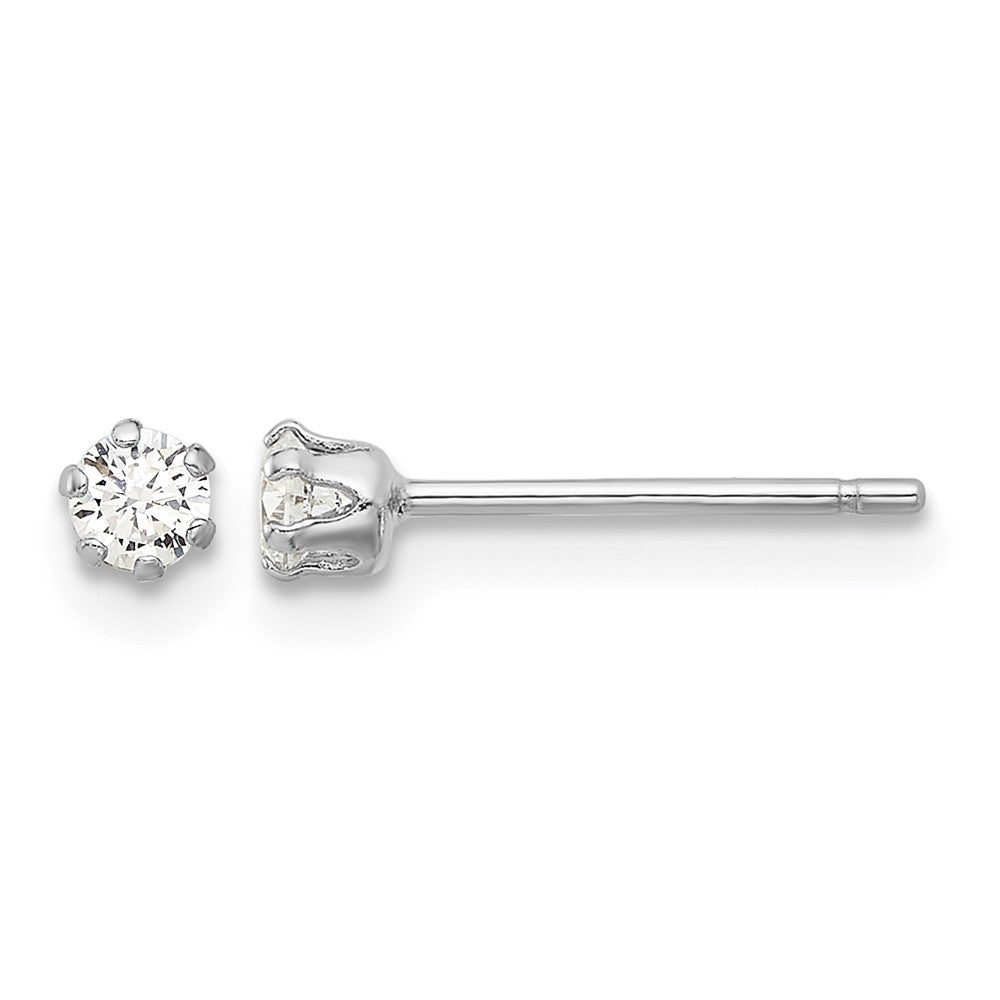 Sterling Silver RH-plated Polished 6 Prong 3mm CZ Post Stud Earrings