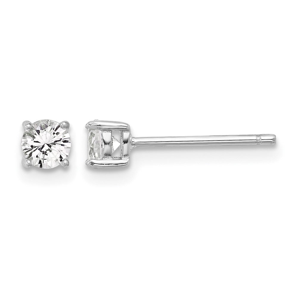 Sterling Silver RH-plated 4mm Created White Sapphire Stud Earrings