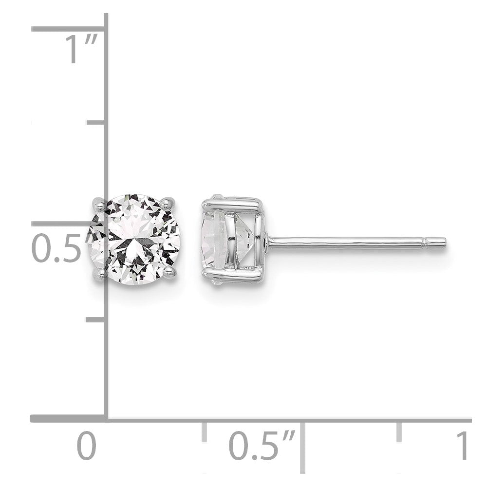 Sterling Silver RH-plated 6mm Created White Sapphire Stud Earrings