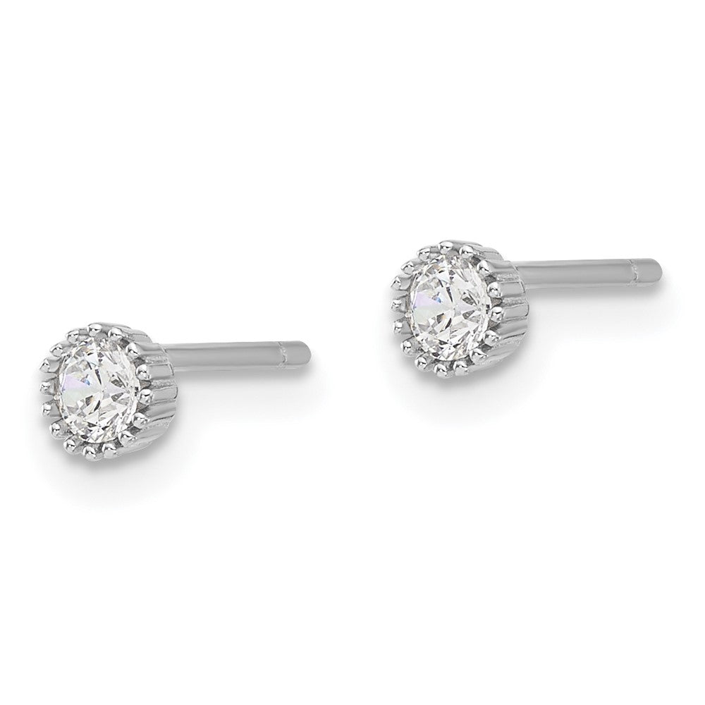 Sterling Silver Rhodium-plated 3mm CZ Grooved Bezel Post Stud Earrings