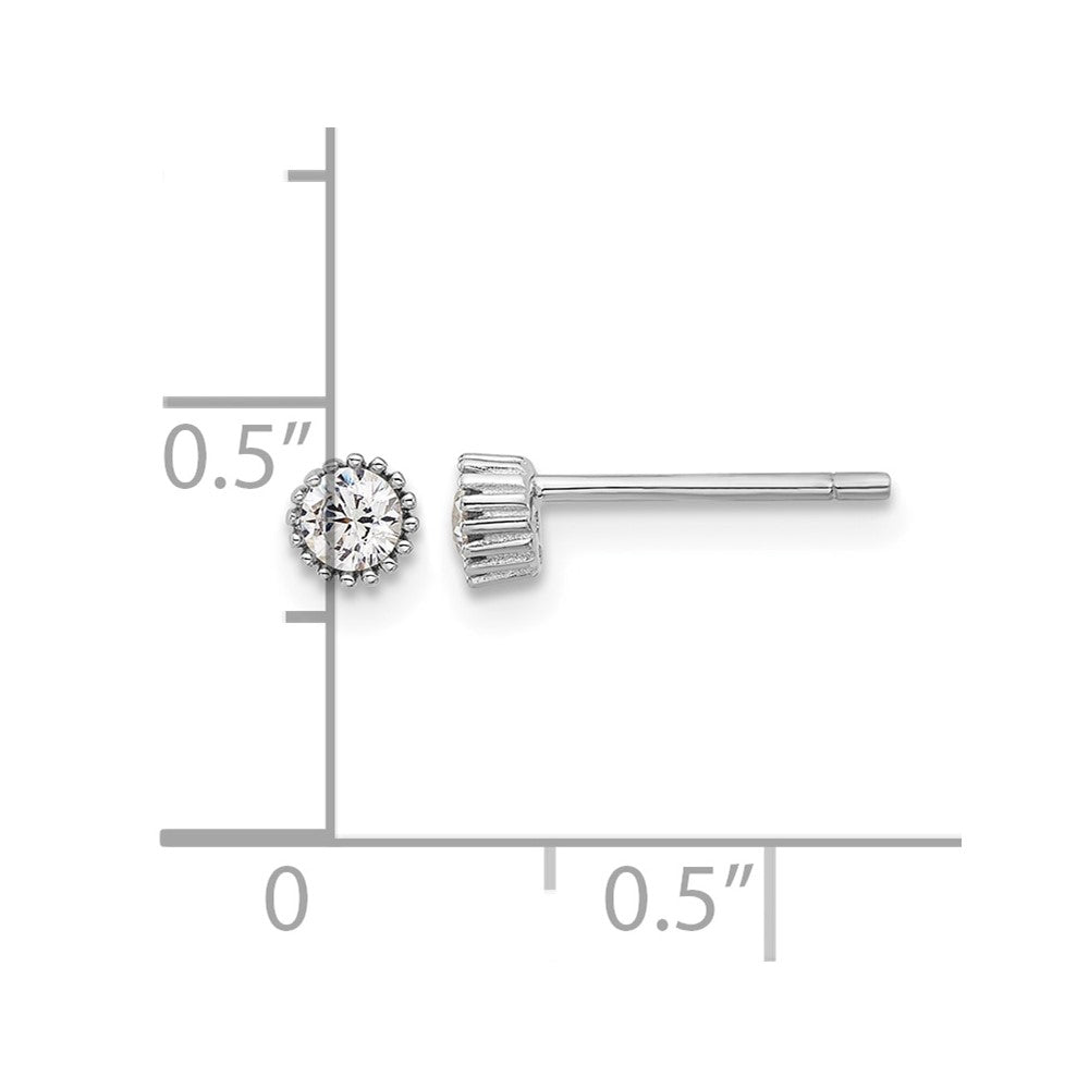 Sterling Silver Rhodium-plated 3mm CZ Grooved Bezel Post Stud Earrings