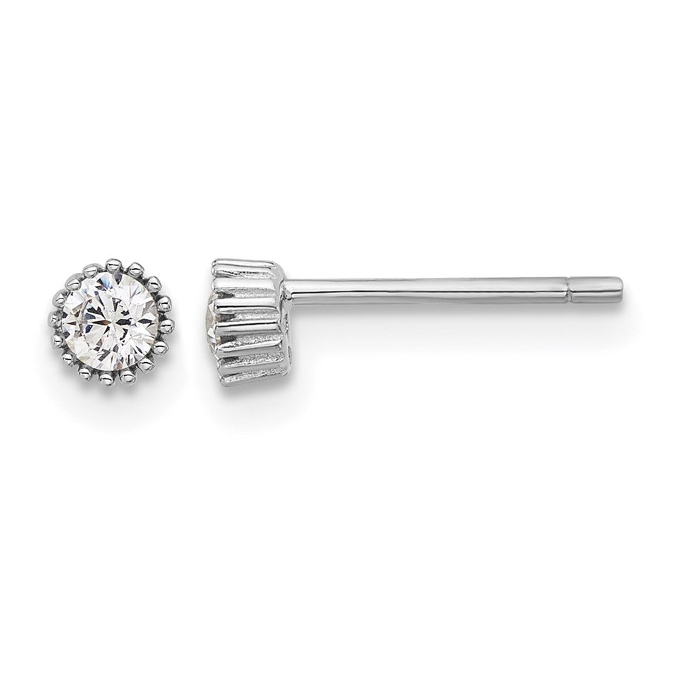 Sterling Silver Rhodium-plated 3mm CZ Grooved Bezel Post Stud Earrings