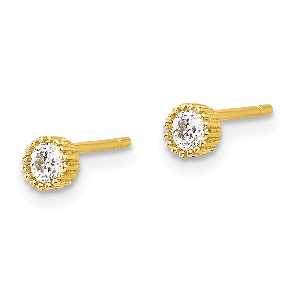 Sterling Silver Gold-plated 3mm CZ Grooved Bezel Post Stud Earrings