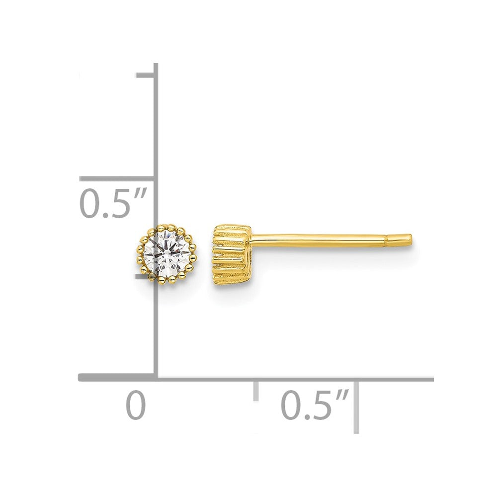 Sterling Silver Gold-plated 3mm CZ Grooved Bezel Post Stud Earrings