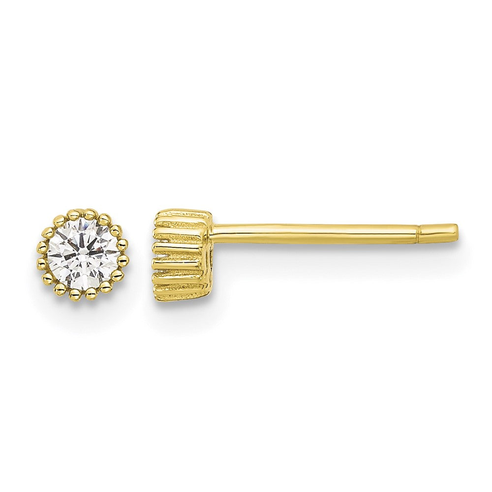 Sterling Silver Gold-plated 3mm CZ Grooved Bezel Post Stud Earrings