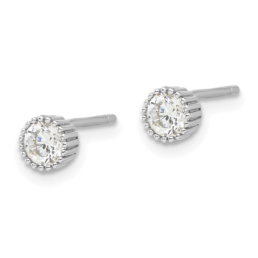 Sterling Silver Rhodium-plated 4mm CZ Grooved Bezel Post Stud Earrings
