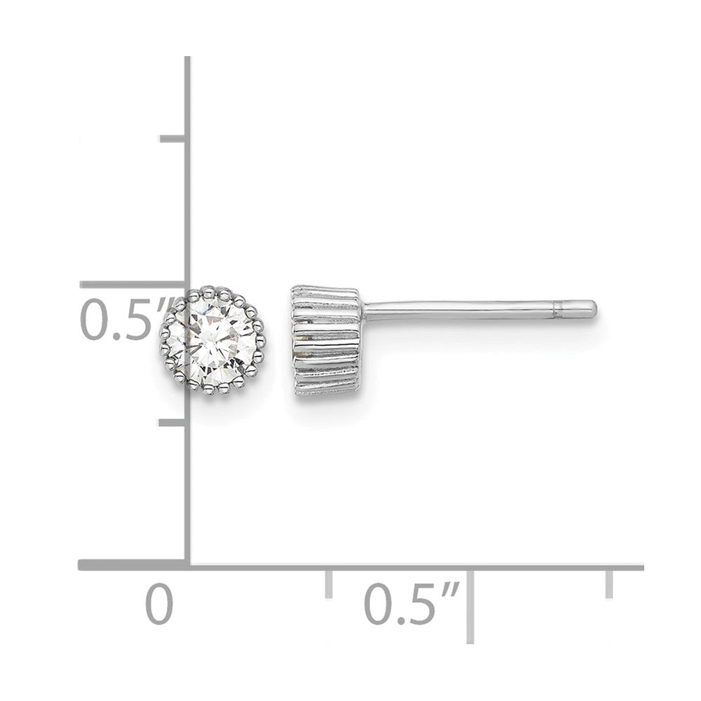 Sterling Silver Rhodium-plated 4mm CZ Grooved Bezel Post Stud Earrings