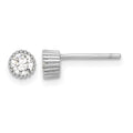 Sterling Silver Rhodium-plated 4mm CZ Grooved Bezel Post Stud Earrings