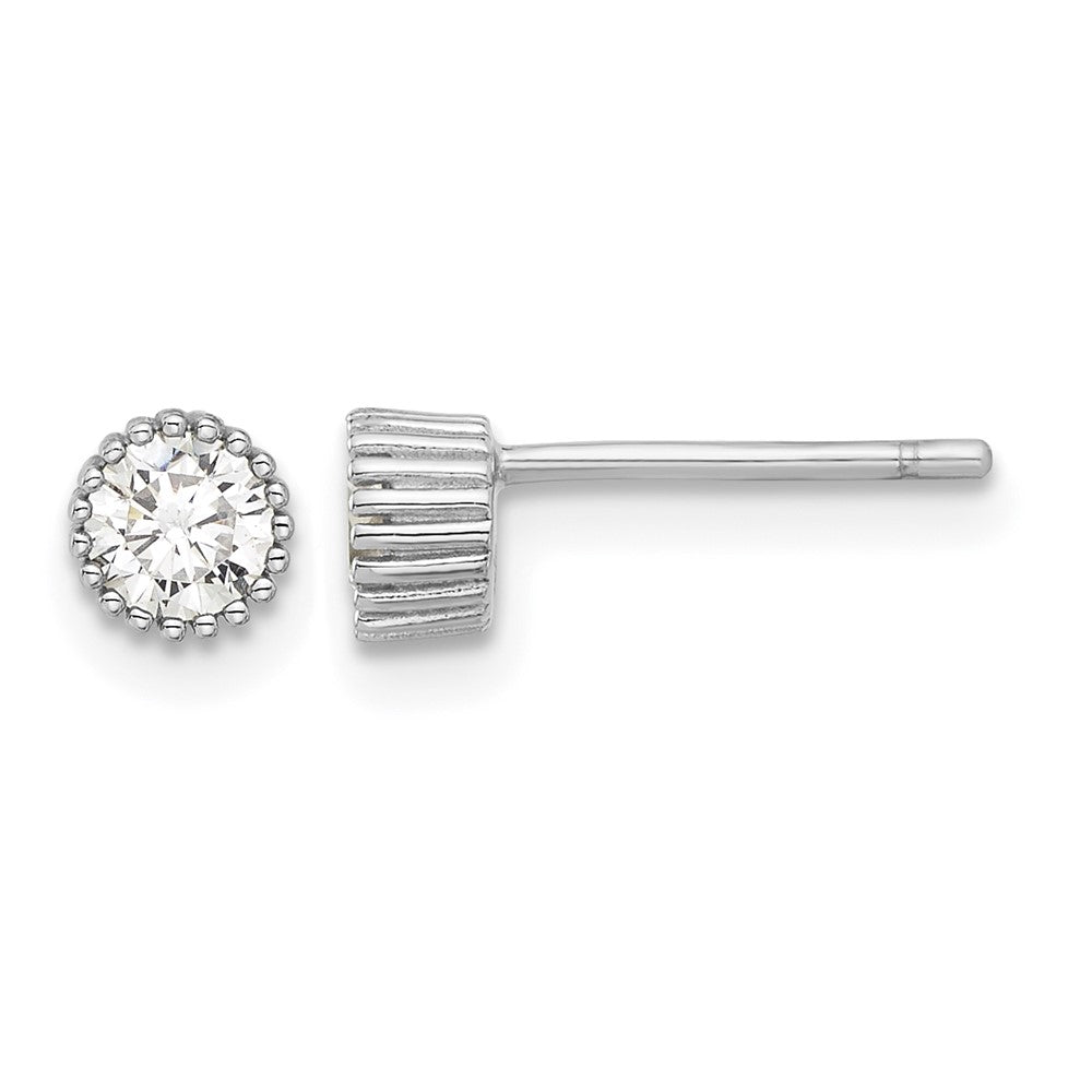 Sterling Silver Rhodium-plated 4mm CZ Grooved Bezel Post Stud Earrings